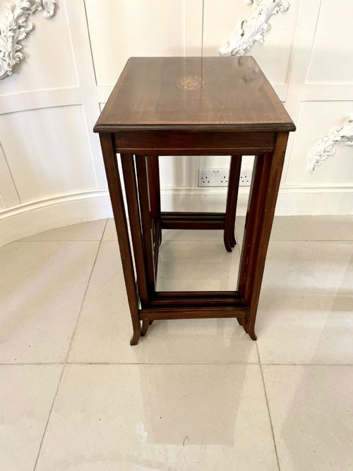 ANTIQUE EDWARDIAN QUALITY MAHOGANY INLAID NEST OF THREE TABLES - ADDITIONAL PHOTO 3