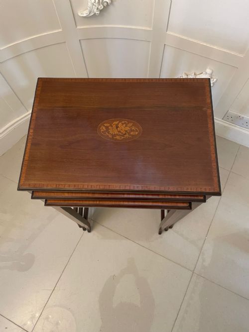 ANTIQUE EDWARDIAN QUALITY MAHOGANY INLAID NEST OF THREE TABLES - ADDITIONAL PHOTO 4