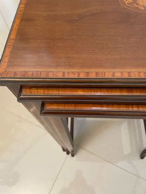 ANTIQUE EDWARDIAN QUALITY MAHOGANY INLAID NEST OF THREE TABLES - ADDITIONAL PHOTO 8