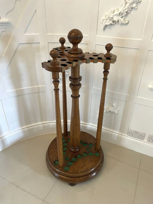 Antique Victorian Quality Oak Revolving Snooker Cue Stand