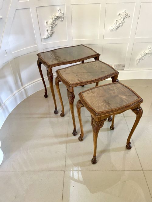 Outstanding Quality Antique Burr Walnut Nest of 3 Tables