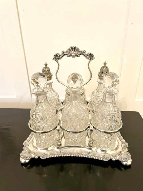 Fine Antique Victorian Silver Plated Six Bottle Cruet Set