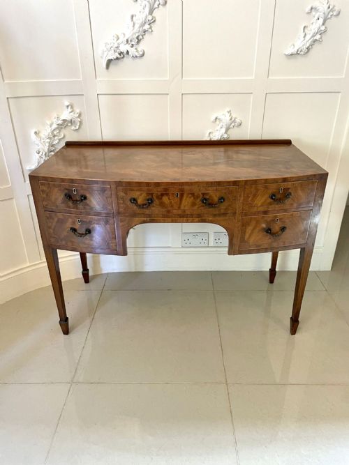 Antique Edwardian Quality Inlaid Figured Mahogany Bow Fronted Side Table