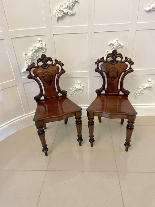 Quality Antique Pair of William IV Mahogany Hall Chairs
