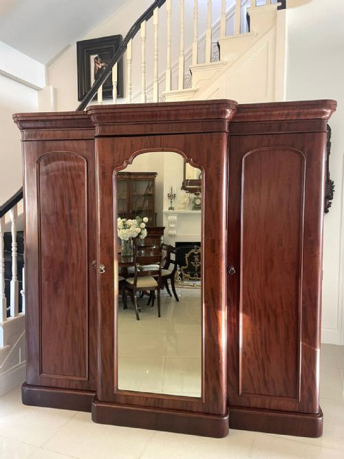 Antique Victorian Quality Figured Mahogany Breakfront Wardrobe