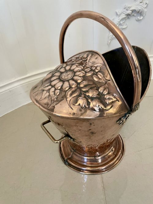 Antique Victorian Quality Ornate Copper Coal Bucket