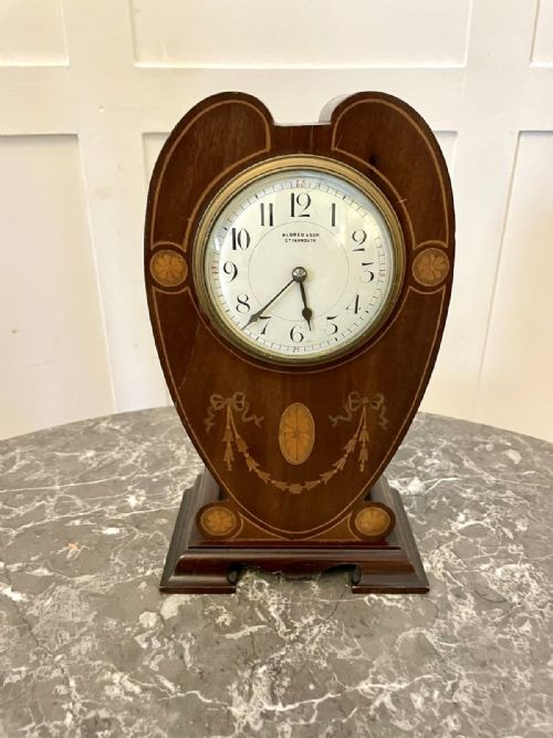 Antique Edwardian Inlaid Mahogany Mantel Clock