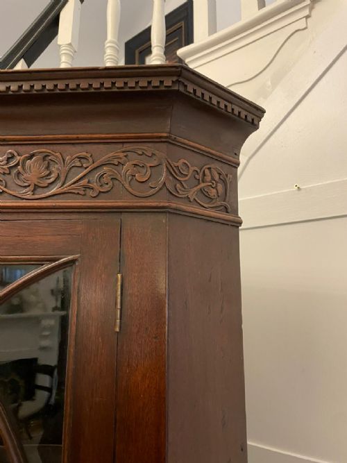 ANTIQUE MAHOGANY ASTRAGAL GLAZED CARVED CORNER CABINET - ADDITIONAL PHOTO 1