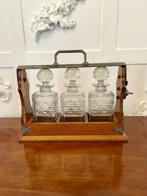 Antique Victorian Quality Oak Tantalus