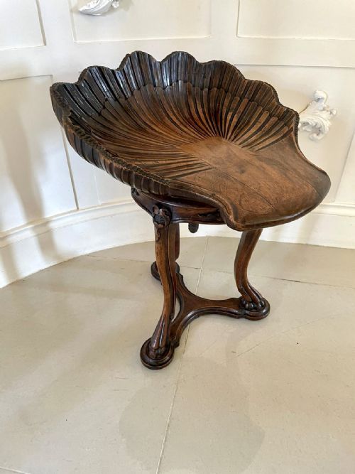 Fantastic Italian Antique Victorian Carved Walnut Grotto Revolving Music Stool 