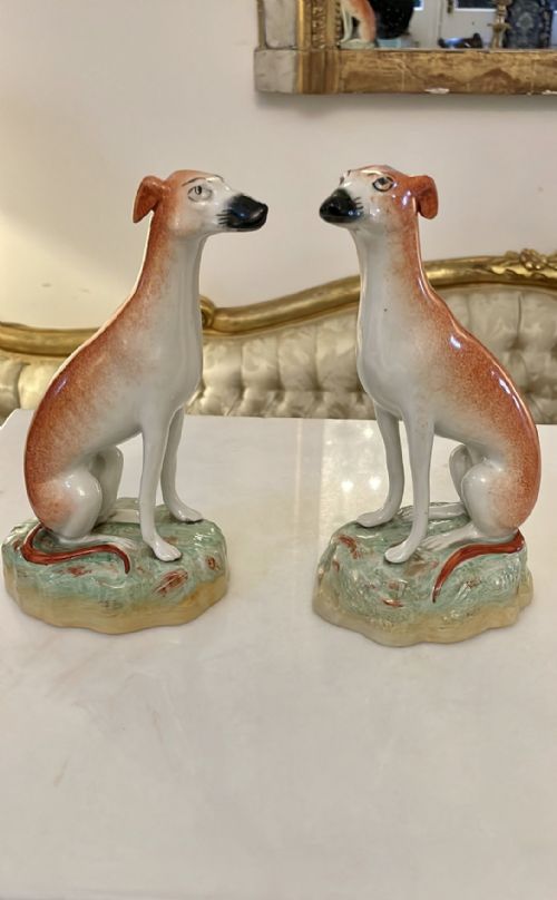 Pair of Antique Victorian Quality Staffordshire Greyhound Dogs