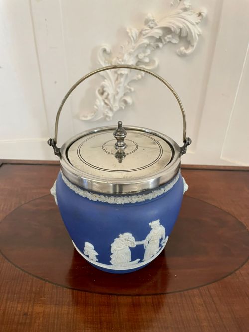 Antique Edwardian Quality Wedgwood Jasperware Biscuit Barrel