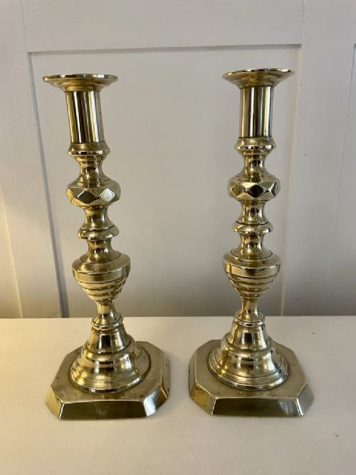 Pair of Antique Victorian Quality Brass Candlesticks