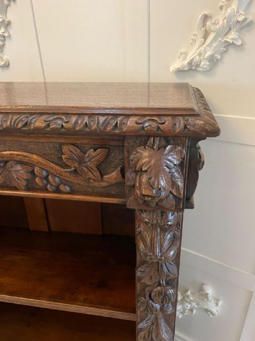 fig 1. Large Antique Victorian Quality Carved Oak Open Bookcase
