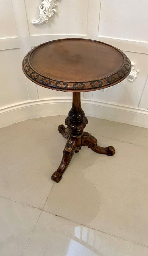 Quality Antique Victorian Carved Walnut Circular Lamp Table