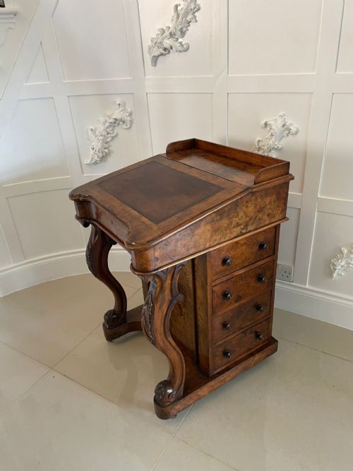 Quality Antique Victorian Burr Walnut Freestanding Davenport
