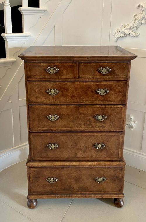 Unusual Antique Victorian Quality Burr Walnut Chest on Stand 