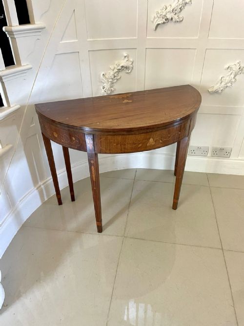 Antique George III Quality Mahogany and Satinwood Inlaid Demi Lune Shaped Card/console Table