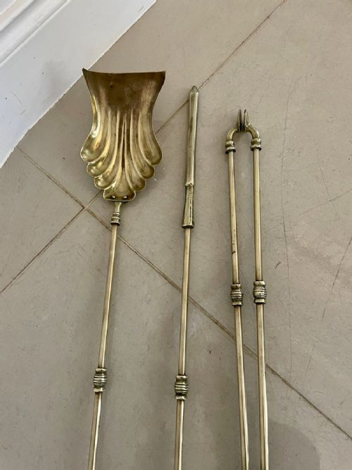 ANTIQUE GEORGE III QUALITY SET OF 3 BRASS FIRE IRONS - ADDITIONAL PHOTO 1
