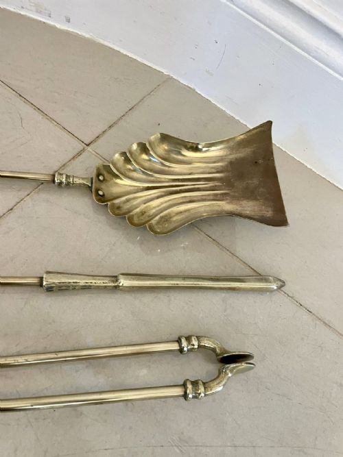 ANTIQUE GEORGE III QUALITY SET OF 3 BRASS FIRE IRONS - ADDITIONAL PHOTO 3