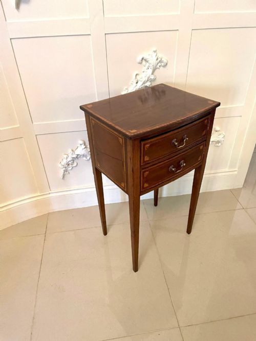 Antique Edwardian Mahogany Inlaid Bow Fronted Bedside Cabinet