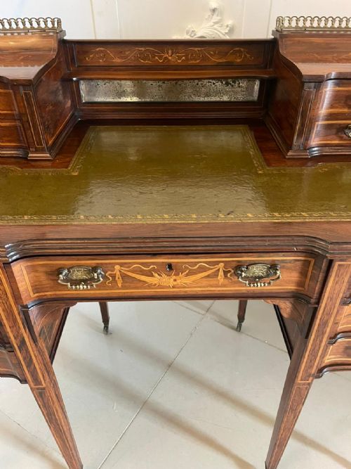 fig 1. Fine Quality Antique Victorian Freestanding Maple & Co. Inlaid Writing Desk