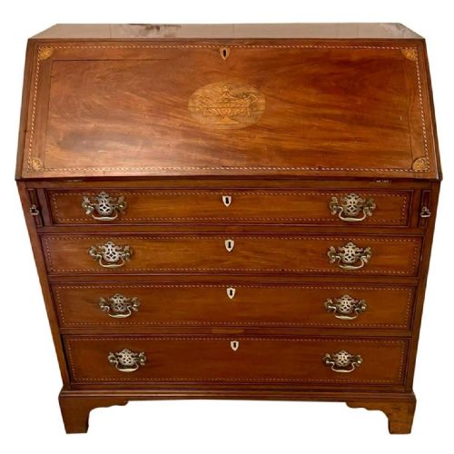 Quality Antique George III Mahogany Inlaid Bureau