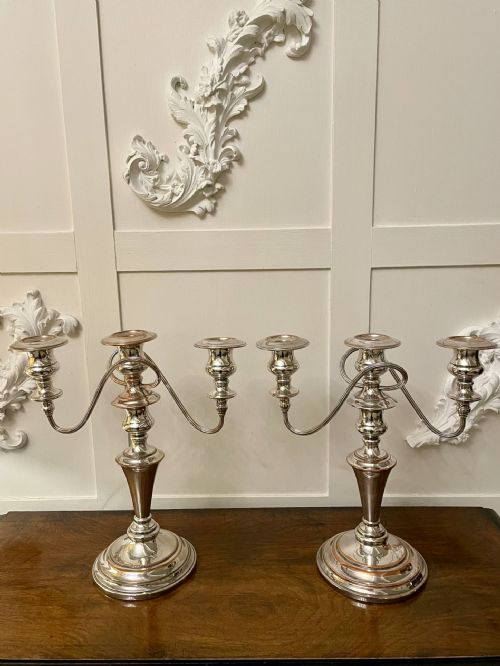 Pair of Antique Edwardian Silver Painted Candelabra
