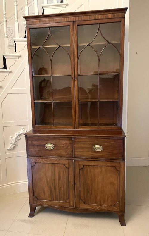 Fine Quality Antique George III Mahogany Secretaire Astral Glazed Bookcase