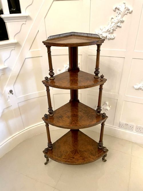 Fine Quality Antique Victorian Inlaid Burr Walnut Corner Whatnot