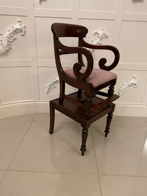 Unusual Antique William IV Quality Mahogany Child’s Armchair and Stand