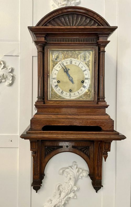 Antique Victorian Quality Oak 8 Day Chiming Bracket Clock with Original Bracket