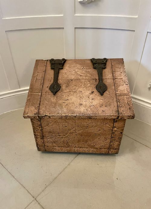 Unusual Antique Arts and Crafts Quality Copper Coal Box
