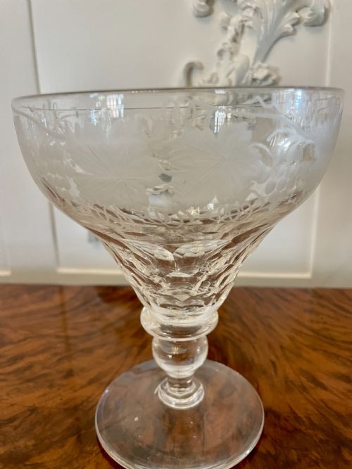 UNUSUAL LARGE SET OF 4 ANTIQUE VICTORIAN QUALITY ENGRAVED GLASSES - ADDITIONAL PHOTO 7