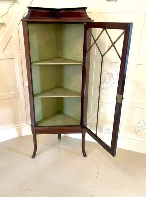 ANTIQUE EDWARDIAN INLAID MAHOGANY CORNER DISPLAY CABINET - ADDITIONAL PHOTO 10