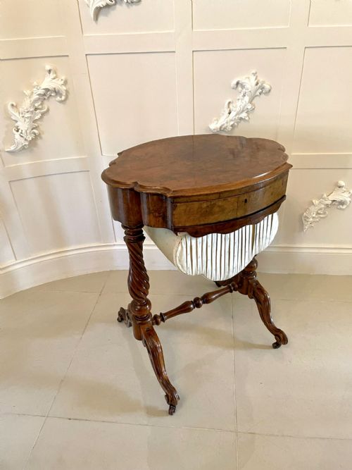 ANTIQUE VICTORIAN BURR WALNUT WORK TABLE