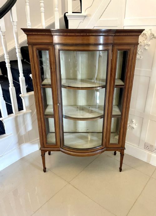 Unusual Size Antique Edwardian Quality Mahogany Inlaid Display Cabinet