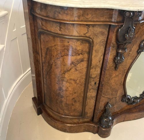 OUTSTANDING QUALITY ANTIQUE VICTORIAN BURR WALNUT AND CARVED MIRROR BACK CREDENZASIDEBOARD - ADDITIONAL PHOTO 4