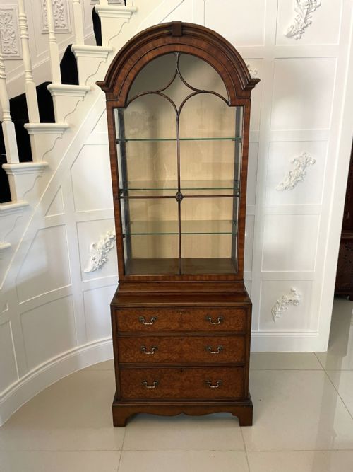 Outstanding Quality Antique Burr Yew Wood and Mahogany Display Cabinet by Gill & Reigate, London