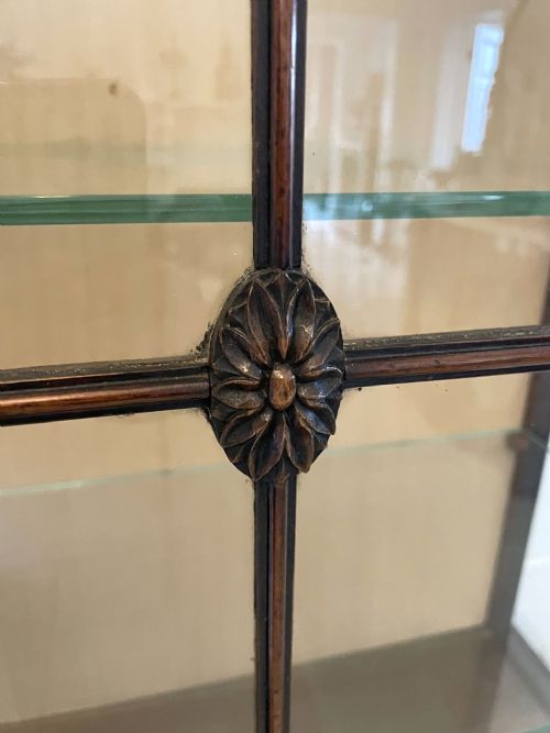 fig 1. Outstanding Quality Antique Burr Yew Wood and Mahogany Display Cabinet by Gill & Reigate, London