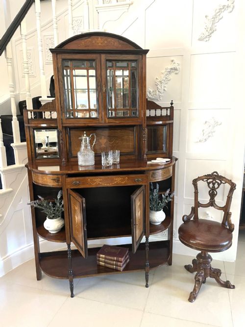 ANTIQUE VICTORIAN QUALITY ROSEWOOD INLAID SIDE CABINET - ADDITIONAL PHOTO 5
