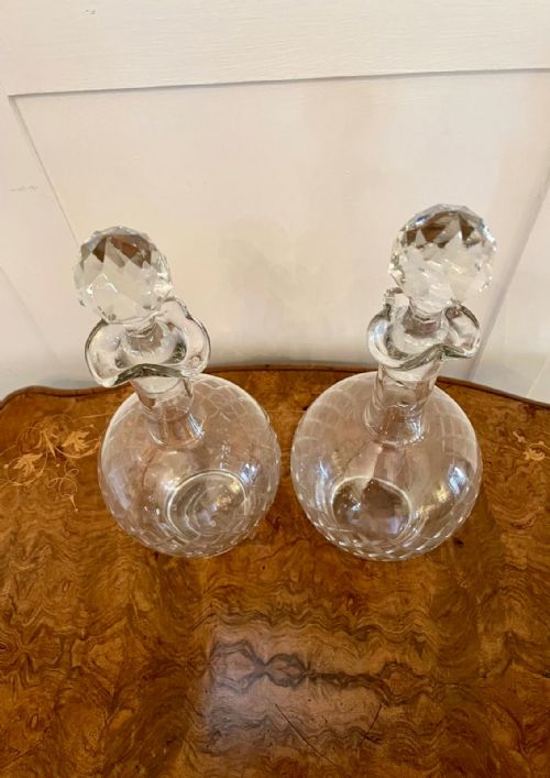 PAIR OF ANTIQUE EDWARDIAN CUT GLASS DECANTERS - ADDITIONAL PHOTO 2