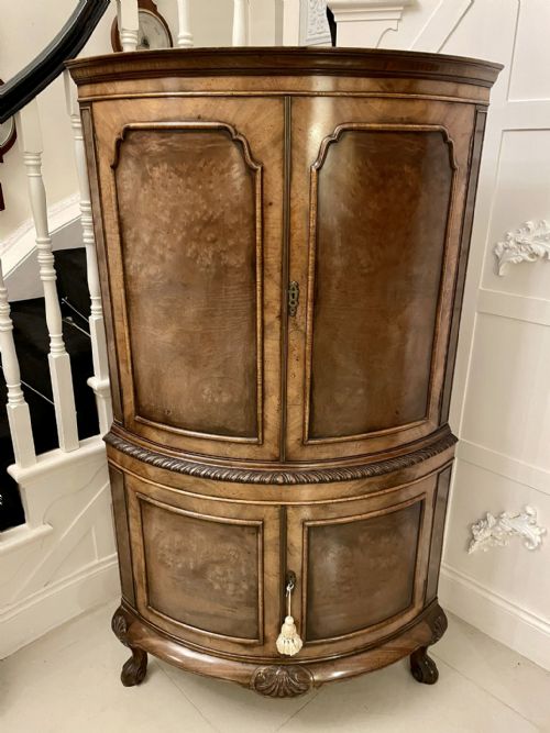 Antique Quality Burr Walnut Bow Fronted Cocktail Cabinet