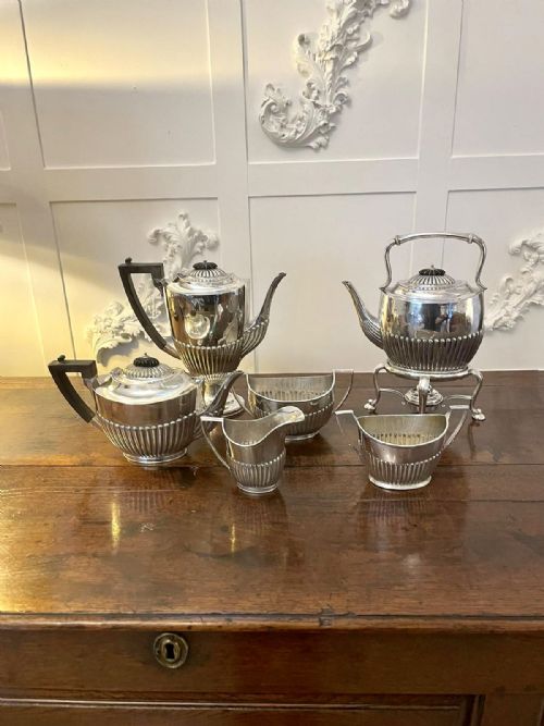 Unusual Antique Edwardian Quality Silver Plated 6 Piece Tea Set