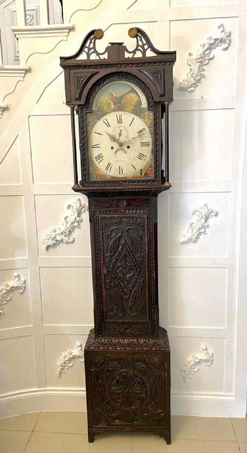 Antique George III Quality Carved Oak Moon Phase Longcase Clock 