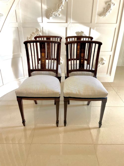 Set of 4 Antique Edwardian Quality Mahogany Inlaid Dining Chairs