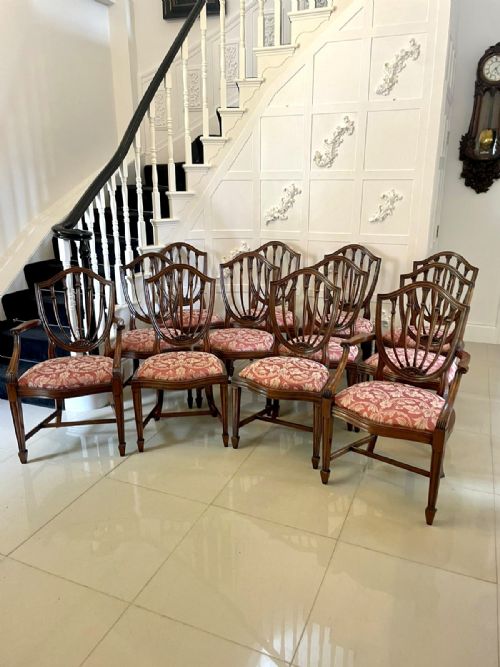 Set of 12 Antique Quality Mahogany Shield Shaped Back Dining Chairs
