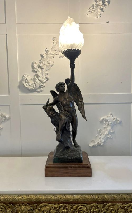 Quality Antique Victorian Angel Spelter Table Lamp          
