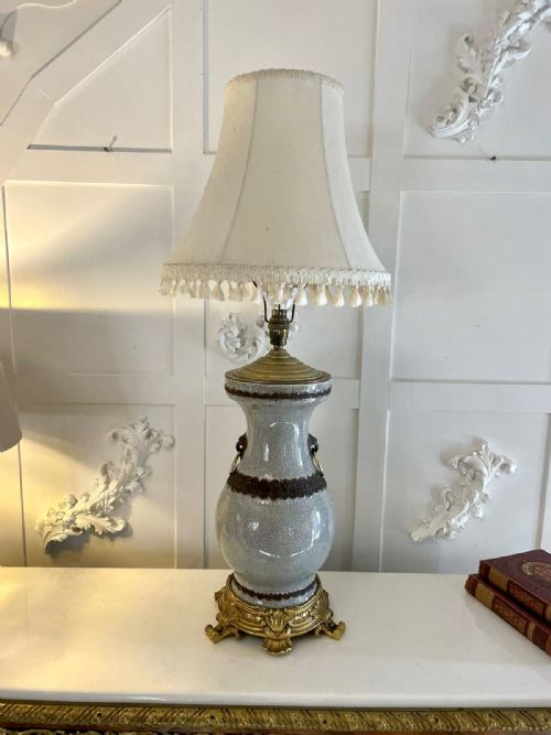 Large Antique Victorian Quality China and Ormolu Table Lamp