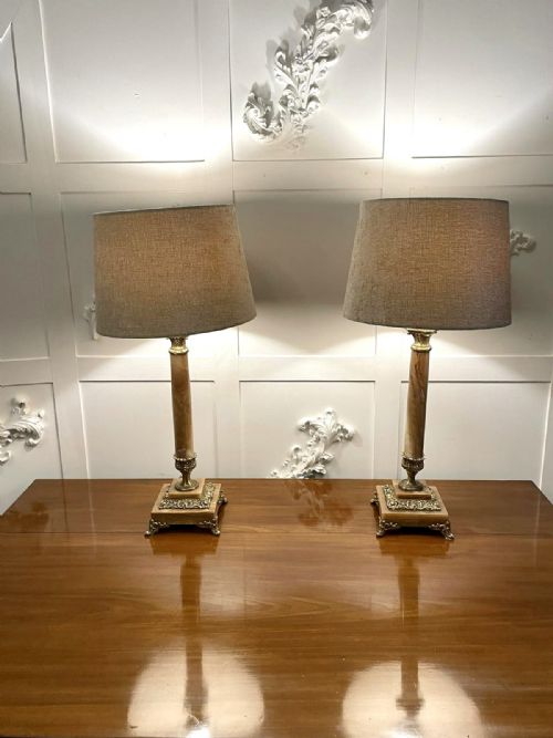 Pair of Antique Victorian Quality Onyx and Ormolu Mounted Lamps